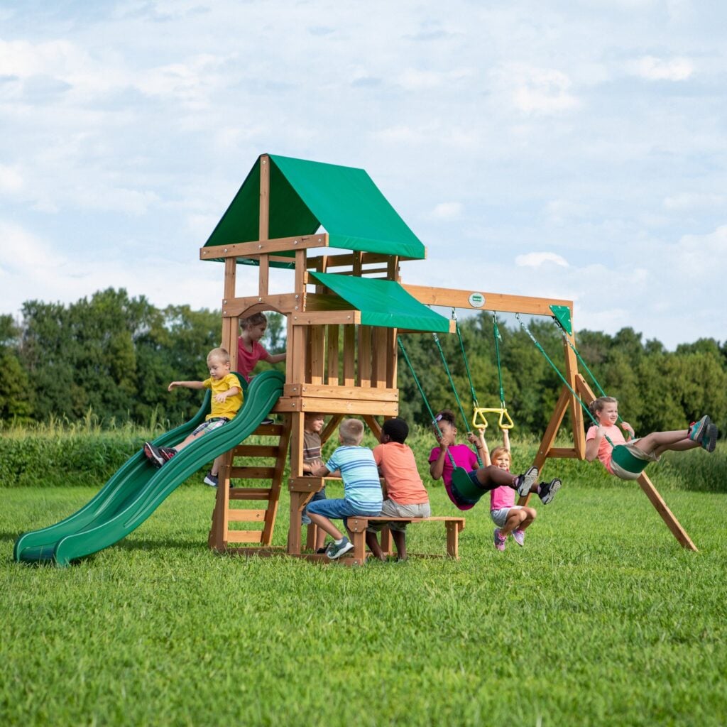 Backyard Discovery Belmont wooden swing set installed package