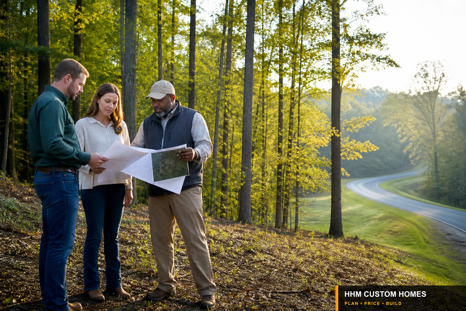 Prospective buyers and land professionals reviewing parcel, access, and site records for a wooded Charlotte-area homesite.
