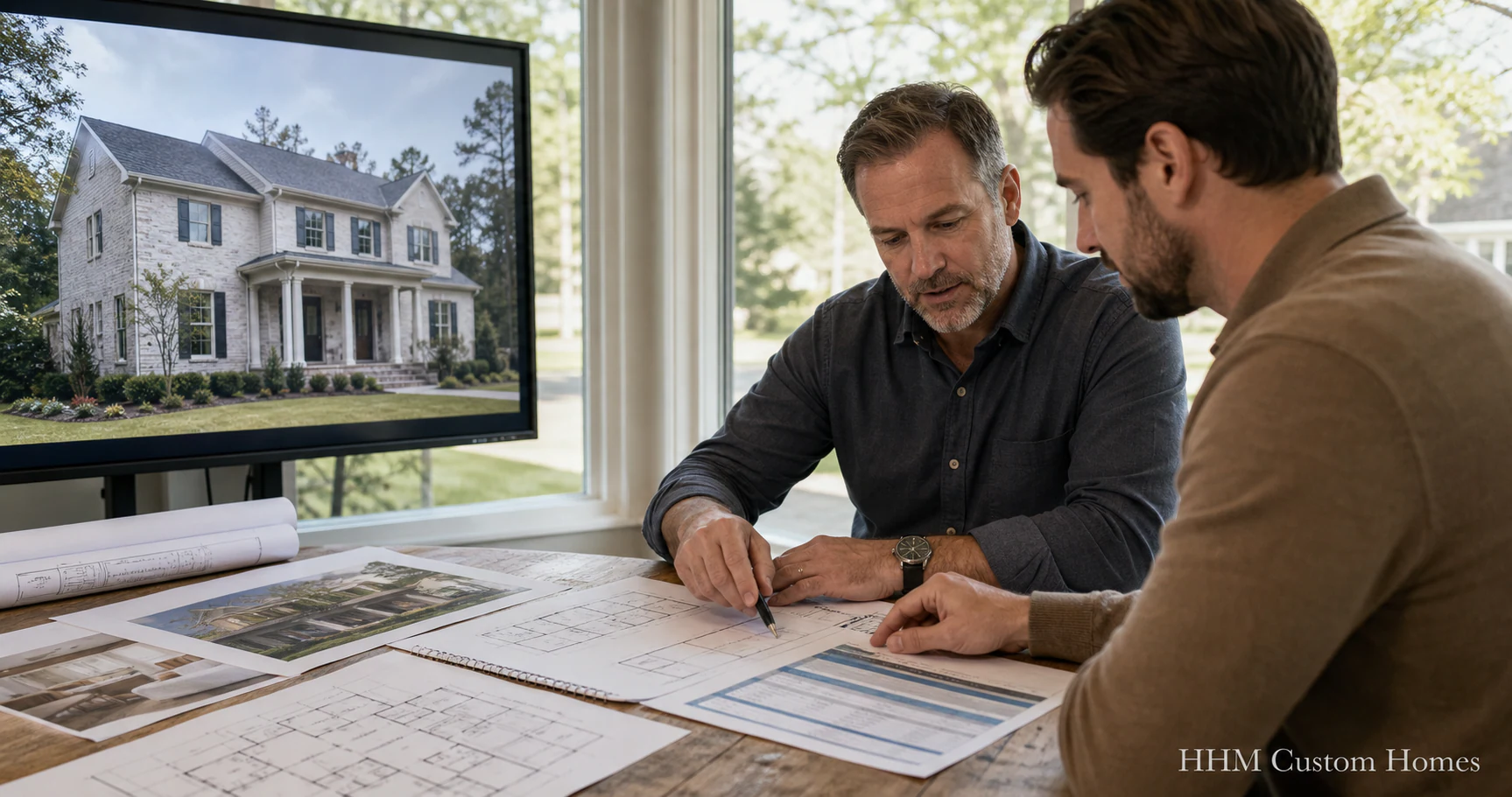 An HHM property professional and investor reviewing a home, renovation plans, and a value-add analysis