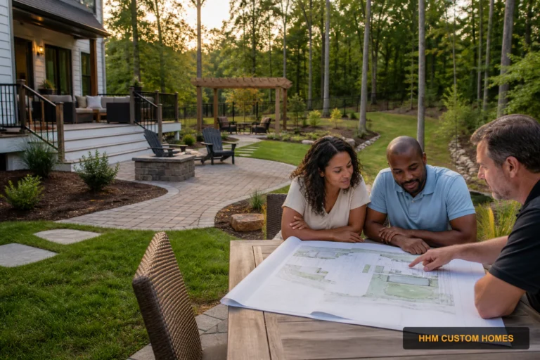 A residential project team planning an installed outdoor living space for a Carolina home